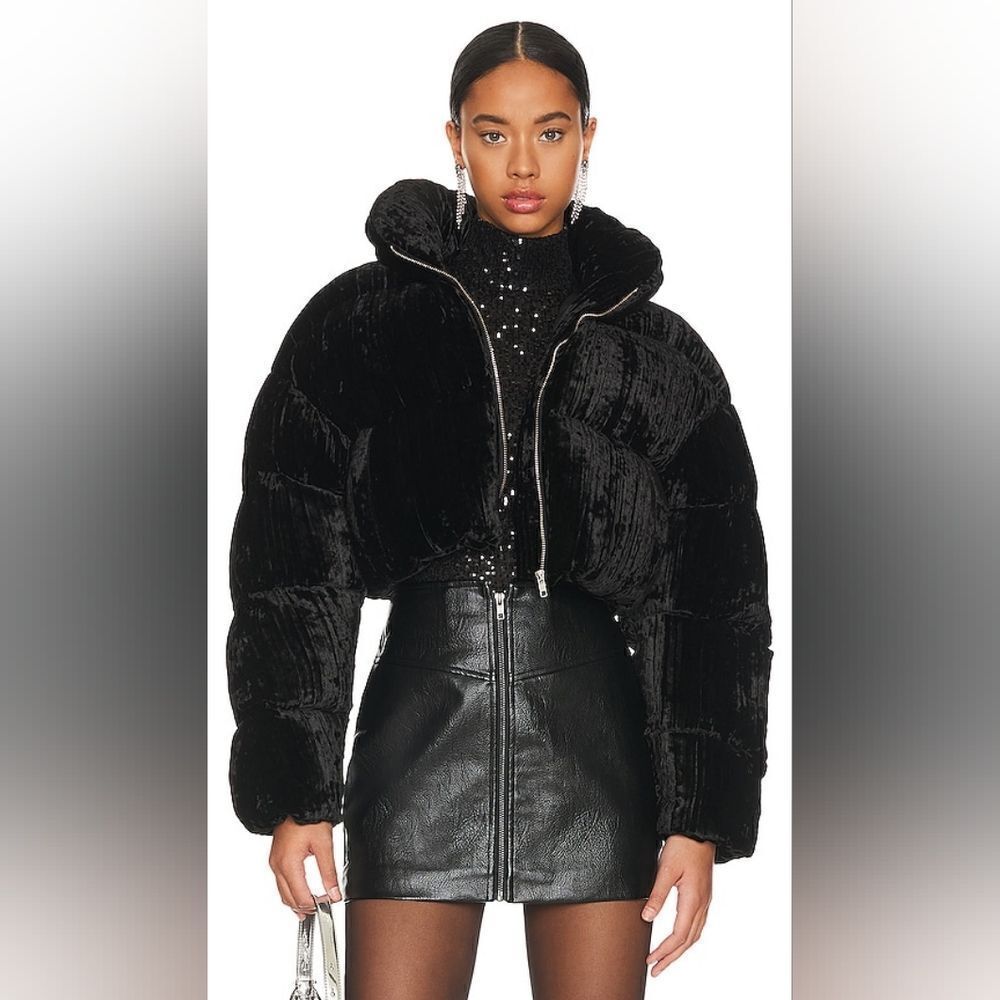 NWT Ronnie Kobo Sagen Black Velvet Puffer Jacket Size XS